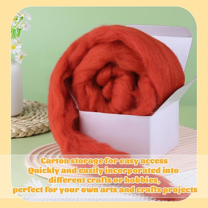 3.53oz Wool Roving, Fiber Roving Wool Top, Needle Felting Supplies, Pure Wools, Chunky Yarn, Spinning Wools for Needle Felting Wet DIY Hand Spinning (Dark red)