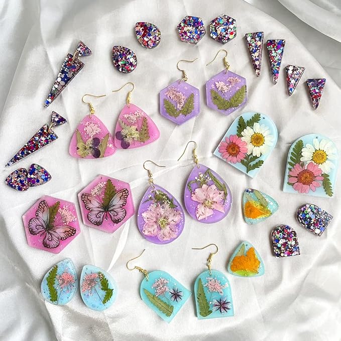 ResinWorld Earrings Molds with Varieties of Shapes and Sizes, 171Pcs Resin Jewelry Making Kit, Stud Dangle Drop Earrings Resin Molds with Hole