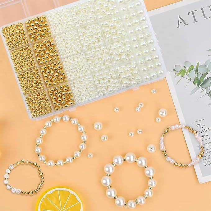 Hpebl 2136PCS Beads for Bracelets Pearl Bracelet Making Kit Friendship Bracelet Kits Bracelet Bead Kits Small Pearl Bead and Gold Beads Beading Kit for Bracelets Jewelry Making Kit
