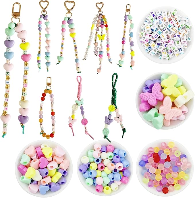 358/450 Pcs Acrylic Beads Jewelry Making Kit with Charms, Keychain Supplies for DIY Bag Charm, Keychain Making Gifts