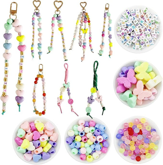 358/450 Pcs Acrylic Beads Jewelry Making Kit with Charms, Keychain Supplies for DIY Bag Charm, Keychain Making Gifts