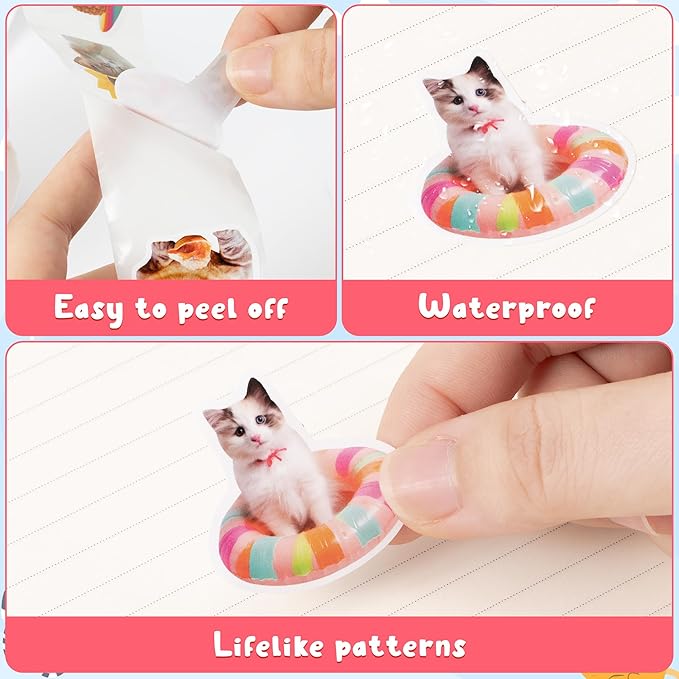 h1vojoxo summer cats sticker rolls - 1000pcs hawaii cat stickers for kids 16 designs waterproof beach cats stickers for water bottles laptop scrapbook crafts envelopes gifts cute sticker for cat lover