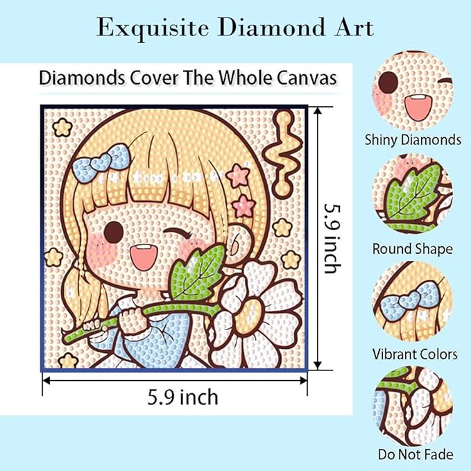 PERFECTSIGHT Cute 5D Diamond Art Kits with Wooden Frame, Kawaii DIY Painting Art for Adults, Diamond Arts and Crafts Sets, Big Gem Full Drill Diamond Dots for Women Beginners (Yellow Girl)