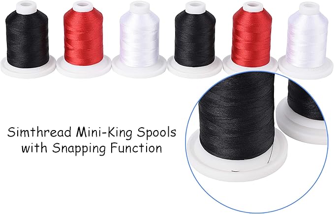Simthread Embroidery Machine Thread Kit 800Y 21 Spools Black White and Red Colors for Professional Embroidery Design