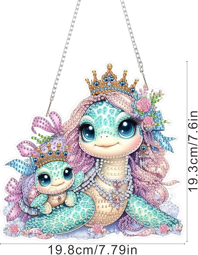 SENQAO Turtle Diamond Art Hanging Kit for Adult, Special Shaped Rhinestone, DIY Acrylic 5D Diamond Art Painting Window Pendants Home Garden Wall Hanging Kits Hanging Ornament