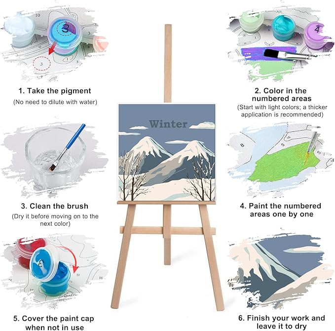 Lxmsja 4 Pack Nature’s Seasonal Grace Paint by Numbers Kit for Adults, Easy Framed Paint by Numbers for Adults Beginner, DIY Acrylic Oil Painting Craft Kits for Home Wall Decor 8x8 inch