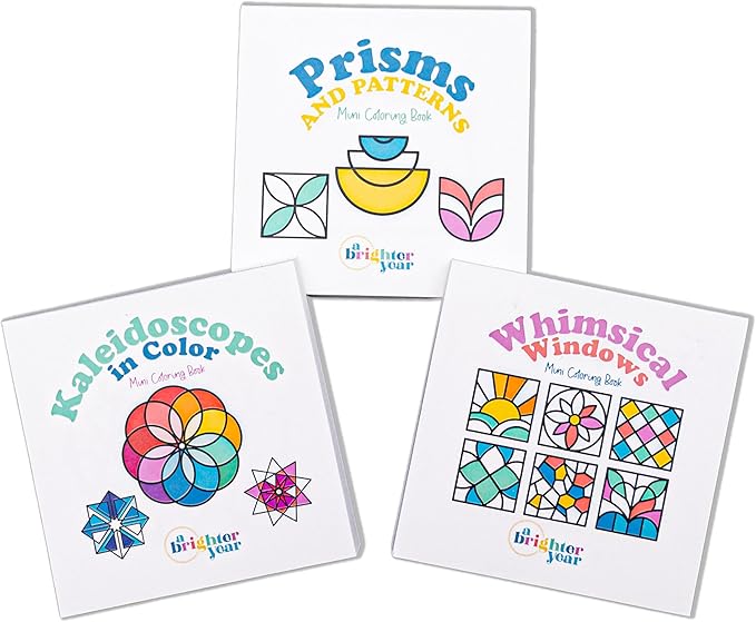 A Brighter Year The Original Adult Mini Coloring Book – Playful Precision Edition - 3” x 3” Pocket Size, 50 Pages, Lay Flat Binding, Thick Paper, No Bleeding - Stress & Anxiety Relief – 3 Pack