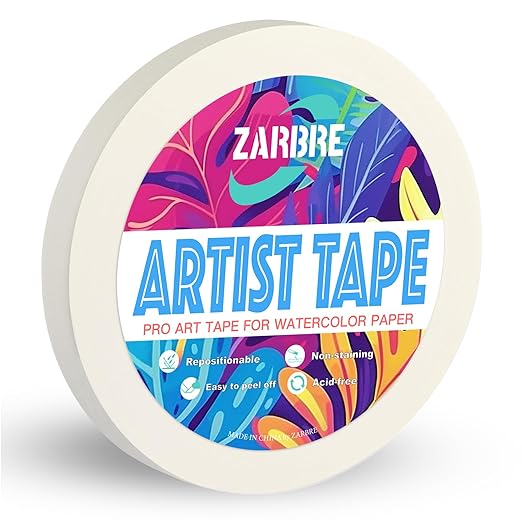 Artist Tape, White Art Tape for Watercolor Paper, Medium Tack Masking Drafting Tape for Painting Canvas Framing, Acid-Free, 0.5in x 164FT Long