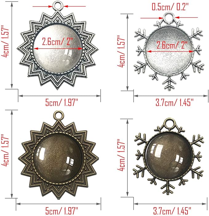 58 PCS Pendant Tray Kit, Seasonsky Pendant Trays Sun, Wing, Cat, Snowflakes with Glass Cabochon Blanks Clear Dome, 10 PCS Pendant Buckle for Photo Pendant Craft