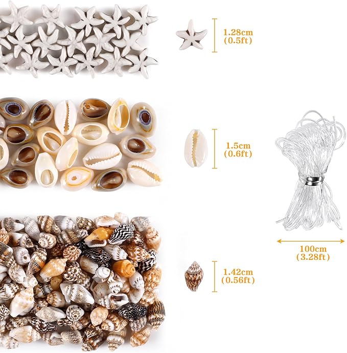 PPCLION 300pcs Shell Beads Starfish Bracelet Making Kit Bracelet and Heart Beads Elastic Threads for Jewelry Necklace Making