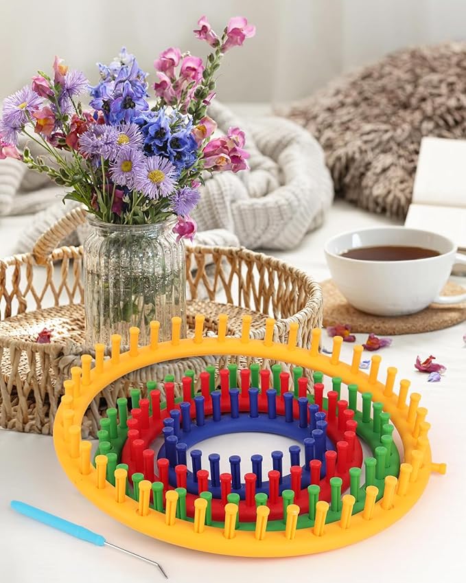 Aeelike 2 Pcs Round Knitting Looms Set, 36 Pegs Knitting Loom Simple for Beginner, 24 cm Diameter Plastic Loom Knitting, Small Round Loom Knitting Set for Home DIY, Teaching, Learning