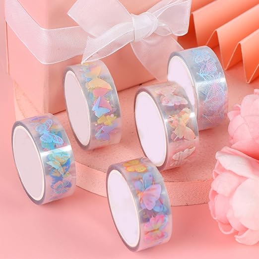 10 Rolls Waterproof Plastic Tape Cute 15mm Wide Self-Adhesive Tape Butterfly and Fruits Pattern Masking Clear Printed Sticker Lovely Gift for Scrapbook, Bullet Journal, Planner, Arts & Crafts-65.6 Ft