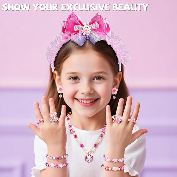 hair accessories for girls,headband set for girls ages 5-12,charm bracelet making kit 8-12,arts & crafts gift toys for girl 5 6 7 ,christmas birthday gifts for kids 8 9 10 11 12 year old girl (pink)