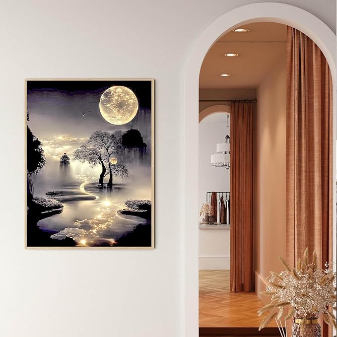 mrpwnle Diamond Painting Kits for Adults Beginners,Moon Diamond Art Kits for Adults,5D Moonlight Landscape Diamond Painting Kits DIY Diamond Art Dots Crafts Kits,Home Wall Decor Gifts 12x16in