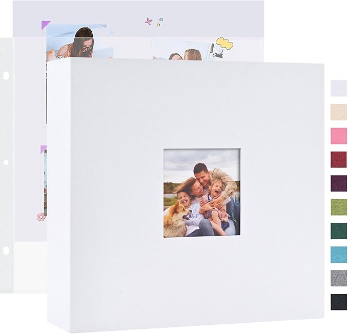Mublalbum 10x10 Inch DIY Scrapbook Photo Album with 40 Plastic Sleeves 80 Pages Linen Cover 3 Ring Folder Binder for Wedding Baby Family and DIY Projects (White)