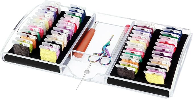 Acrylic Working Tray for Cross Stitch and Embroidery Supplies, Embroidery Floss Bobbins Organizer with Magnetic Needle Holder and Tools Storage-Tray Only (Large-For thin/standard bobbin)