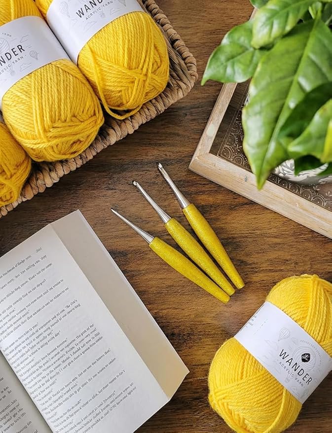 Furls Crochet Hook, Odyssey Yellow, Nickel Plated Tip for Effortless Glide, Ergonomic Handle Crochet Hooks 7" (Yellow Odyssey, M - 8.00MM)