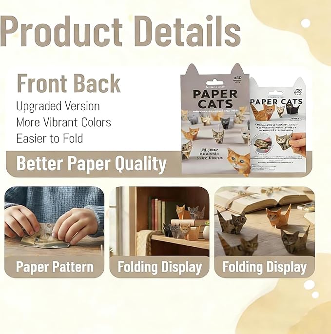 DIY Paper Cats - 100 Sheets DIY Origami Paper to Fold Cute Cat Figures, Creative Craft Activity for Cat Lovers, Desk Decoration & Gift for Cat Lovers(2Pcs Cats）