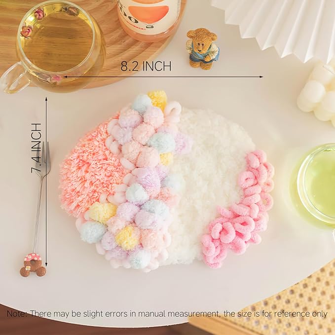 beausougon DIY Latch Hooking Craft 3D Coaster Set with Moss Design， Crochet Kit for Adults