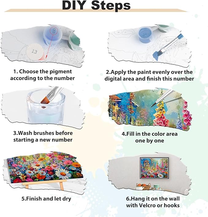 EOBROMD Framed Paint by Numbers Kits for Adults - Wooden Easel, Flowers DIY Acrylic Paint by Number on Stretched Canvas, Painting Kits Adults Oil by Numbers for Home Decor 14x10 Inch