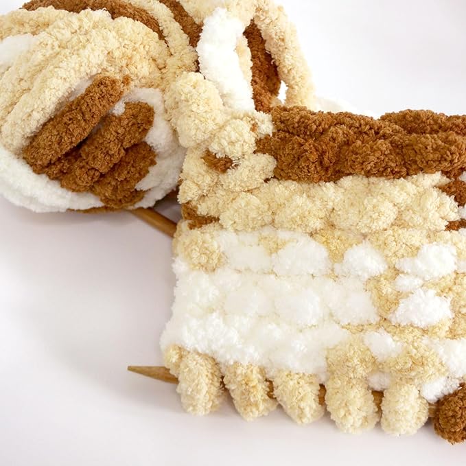 White+Light Yellow+Brown Chunky Chenille Yarn for Crocheting Bulky Thick Fluffy Yarn for Knitting,Super Bulky Hand Blanket,Soft Plush Yarn Crochet Carpet 8 Jumbo Pack(63.76oz/197.68yd