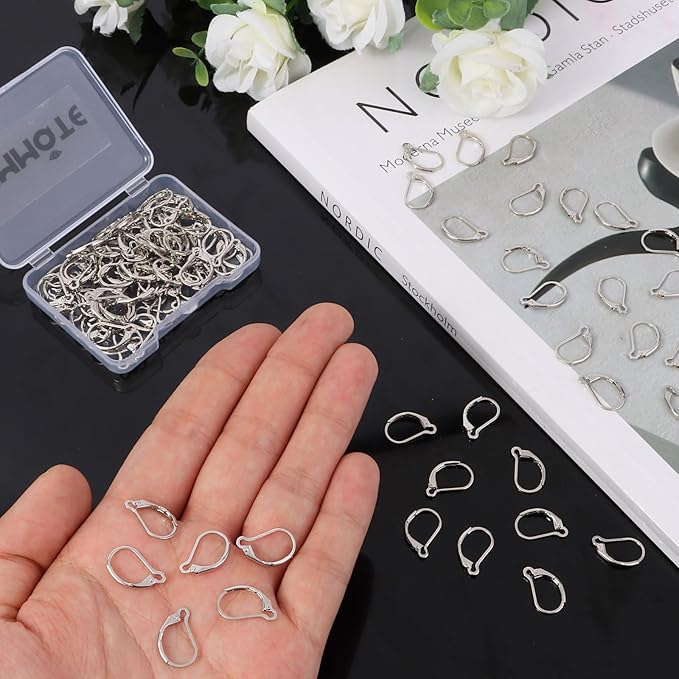 tmmate 100pcs silver filled leverback earring hooks, hypoallergenic french dangle ear wire findings for diy jewelry making, metal earring components (silver)