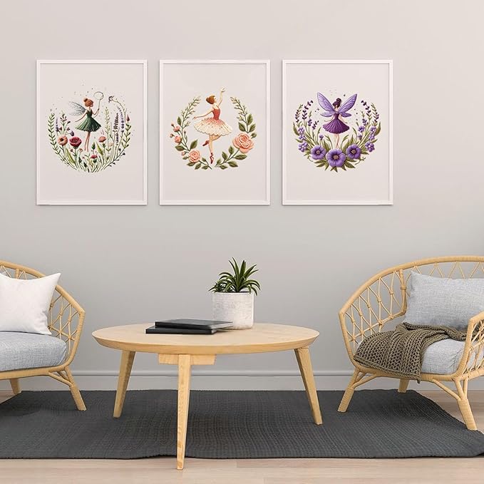 Embroidery Kit for Adults, Pre-Stamped Pattern Embroidery Kit for Beginners, DIY Hand Needlepoint Starter Kit with Hoop Thread Needle Instruction, 7.87'' Hoop (Flower Fairy 3 Packs)