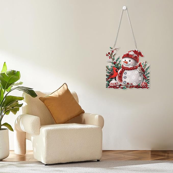 MOGTAA Christmas Snowman Diamond Art Hanging Kits for Adults Kids, Christmas Cardinal Diamond Art Suncatchers, 5D Special Shape Winter Diamond Painting Window Pendant Kit for Home Garden Wall Decor
