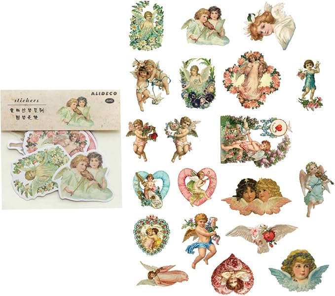 Alideco 80Pcs Vintage Vinyl Scrapbooking Stickers Packs,Kawaii Cute Angel Funny Aesthetic for Adult Girls Journaling Assorted Phone Adult Stickers