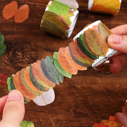 Dizdkizd Fall Leaf Washi Tape Stickers for Card Making, Arts and Crafts Projects, Scrapbooking, Journaling, Collage - 400 Pieces (8 Rolls)