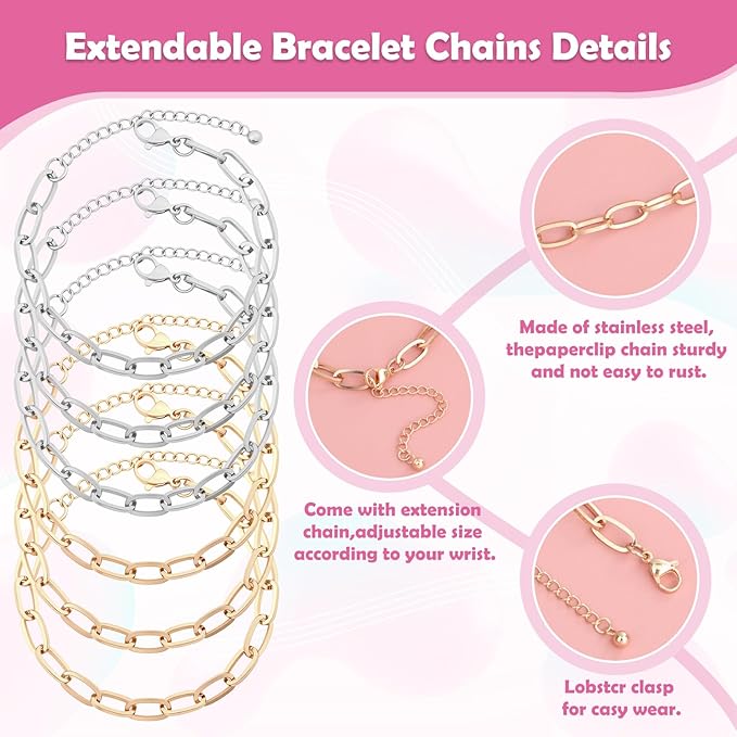 Charm Bracelet Making Kit for Adults & Teens, 477Pcs DIY Charm Bracelet Set with Gold & Silver Charms, Paperclip Chain Bracelets, Alphabet Charms, Complete Jewelry Making Supplies for Crafting