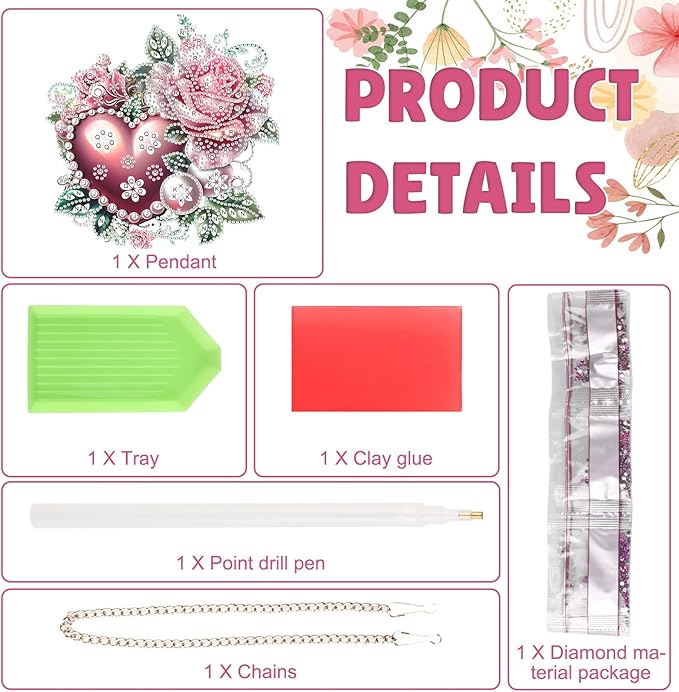 DOMROM Heart Diamond Art Hanging Kits for Adults Beginner, Special Shaped Crystal Diamond Painting Heart Pendant, DIY Diamond Art Suncatchers Valentine's Day for Home Garden Wall Decor Gift