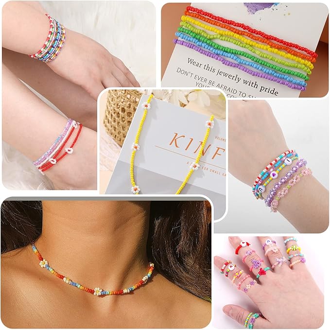 Funtopia 4mm 13000pcs+ Seed Beads for Jewelry Making, 120 Colors Small Glass Beads for Bracelets, Friendship Bracelet Kit with Alphabet Letter Bead Smile Face Bead for DIY, Art and Craft