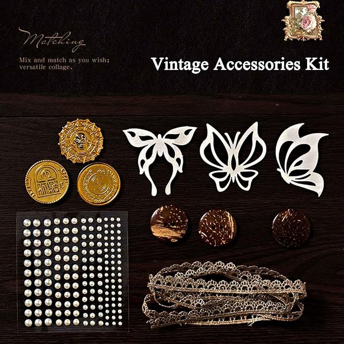 CraftBloom Sailing Scrapbook Kit 34Pcs, Vintage Nautical Junk Journal Supplies with Paper Ephemera, PET Stickers, Lace Trim, Pearl Stickers, Buttons & Gold Coins for Scrapbooking Journaling Collage