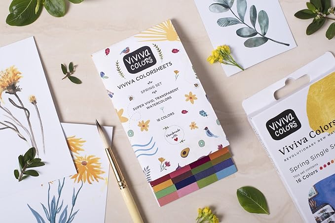 Viviva Watercolor Sheets, Spring 16 Colors - Travel Watercolor Paint Set for Adults Beginners, Artists, Hobbyists - Lightfast, Vibrant, Handmade & Portable Watercolor Kit with Mixing Palette