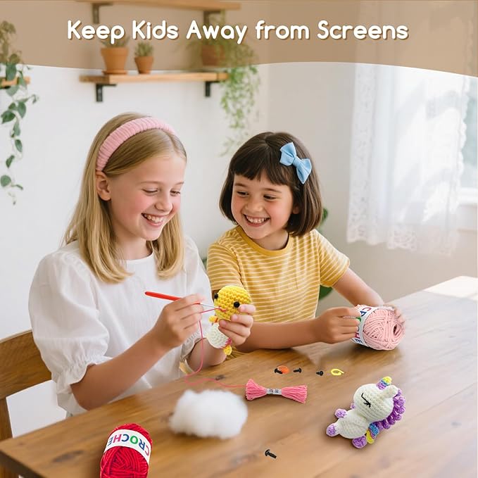 Flashbee Crochet Kit for Beginners Kids: 6pcs Cute Animal Crochet Set, Christmas Gifts for 8-12 Years Old Girls, Easy to Learn Knitting Kit with Step-by-Step Video Tutorials & Clear Instructions