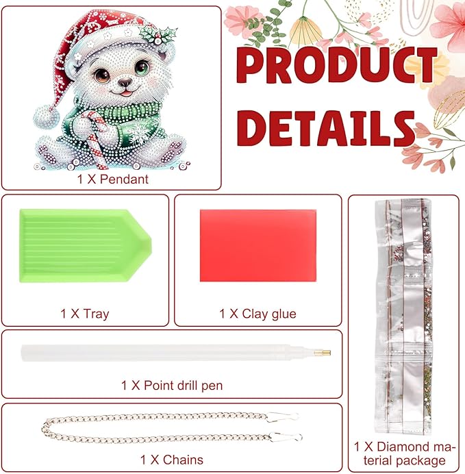 DOMROM Bear Diamond Art Hanging Kits for Adults Beginners, Christmas Special Shaped Crystal Diamond Painting Bear Pendant, DIY Diamond Art Suncatchers Animals for Home Garden Wall Decor Gift
