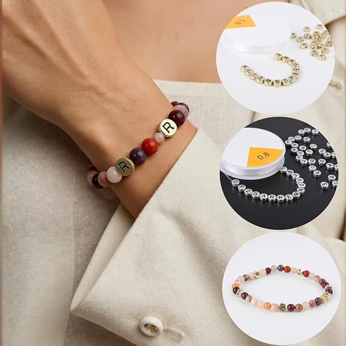 Yochus 1000pcs Gold Letter Beads for Bracelets, 4x7mm Black Alphabet A-Z Beads Friendship Bracelets Jewelry Making Kit Earring Bracelet Making Kit for Teen Gifts