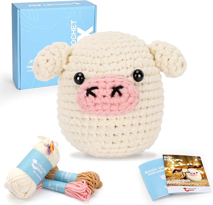 Crochet Kit for Beginners Adults - Pig and Cow Starters Crochet Kit, Beginners Crocheting Kitting for Adults Teen, DIY Craft Gifts with Crochets Yarns, Hook, Step-by-Step Video, Instruction