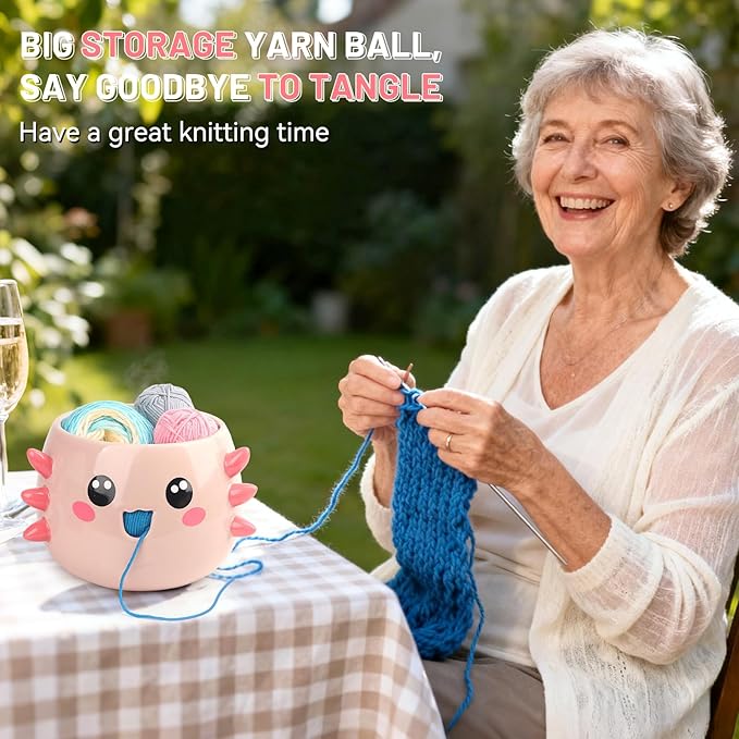 Katech Axolotl Yarn Bowl for Knitting, Yarn Holder for Crocheting, Large Cute Crochet Bowls Wool Storage for Knitter & Crocheter Tangle-Free Crafting, Gifts for Crocheters