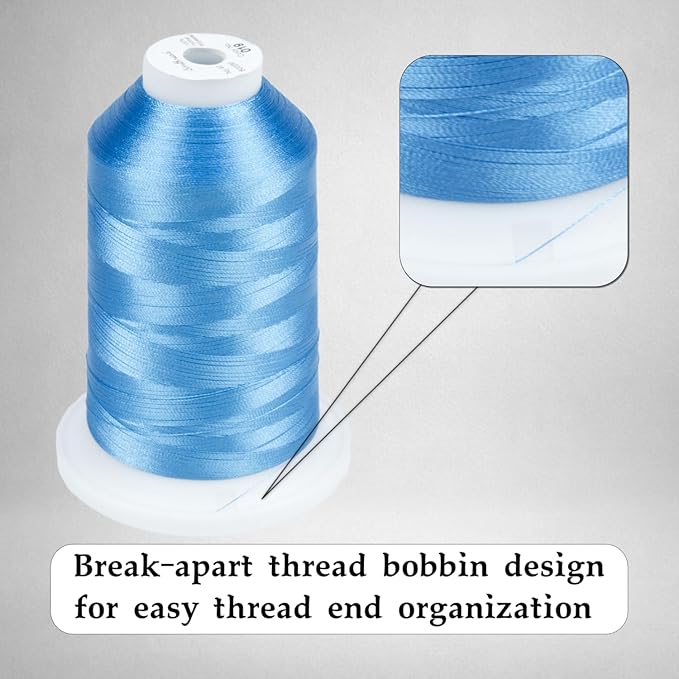 Simthread Trilobal Polyester Thread – 5000M (5500yds) No.40 – Super Sheen, Tangle-Free – Built-in Thread Lock Spool – Compatible with Brother, Singer, Janome & More, Sky Blue-019