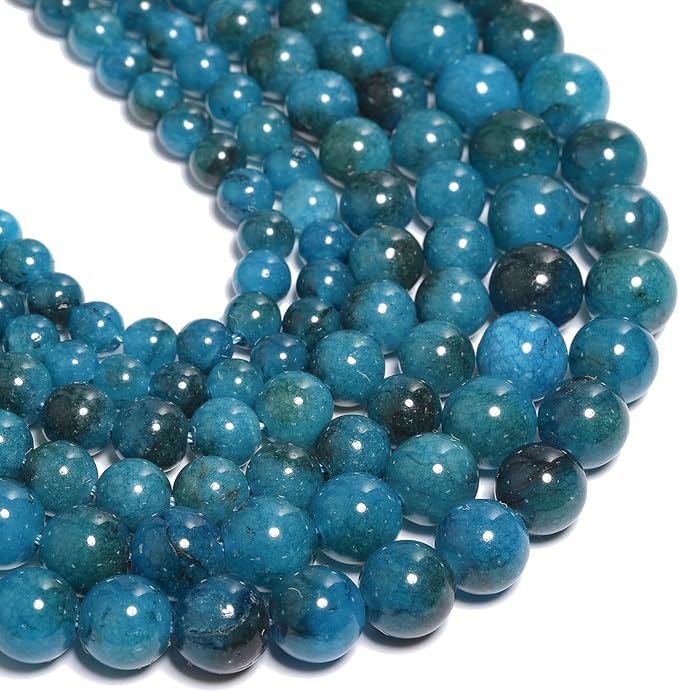 Stone Beads, 45pcs Blue Apatite, 8mm Round Loose Beads for Jewelry Making, Bracelets, with Bag, String & Card