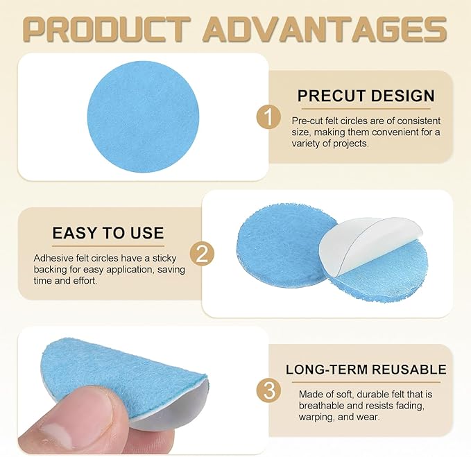 uxcell 100 Pcs Adhesive Felt Circles, 3/8" Round Non-Woven Felt Pads Stickers Dots Pre Cut for DIY Crafts Sewing Handcraft Costume Holiday Decoration, Sky Blue