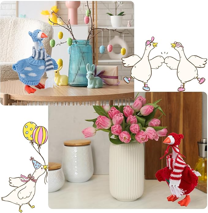 4 Set Desk Goose Outfits 7 inches Mini Desk Goose Clothes Mini Knitting Sweater with Hats & Scarves Desktop Goose Outfits Decor Accessories for Magnetic Desk Goose or Duck Statue