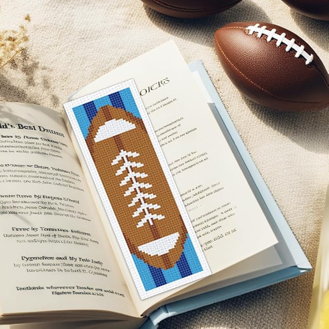 ORIGACH 6 Set Rugby Cross Stitch Bookmark Kit for Beginner with Backing Felt Floss Instructions DIY Stamped Embroidery Bookmark Kit for Adults, Book Lovers