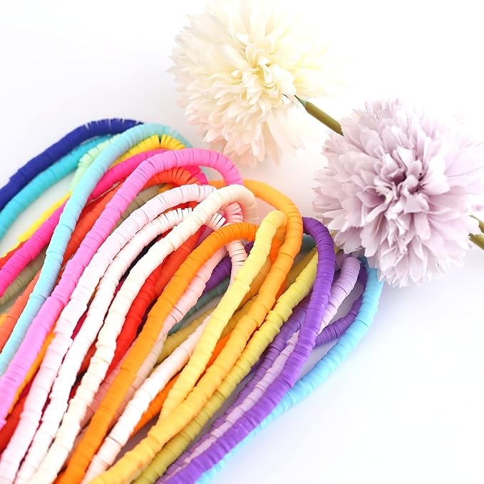 20 Strands Heishi Clay Beads Mixed Color Clay Beads 7200 PCS Pink Yellow White Flat Handmade Polymer Clay Beads for Jewelry Making Necklace Bracelet Earrings Finding(color20)
