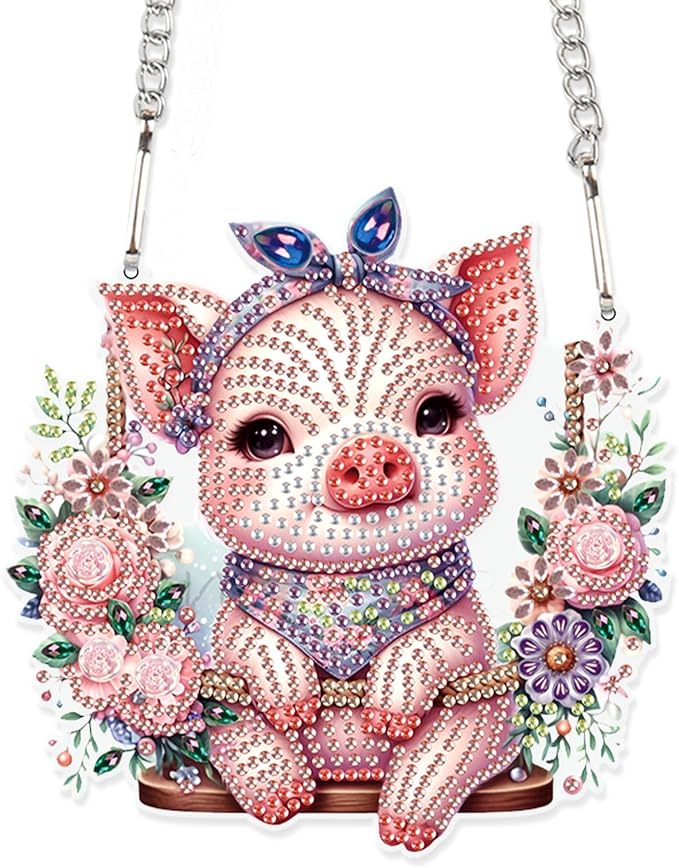 AiYuanzsh 5D DIY Diamond Art Painting Kits Hanging Pendant, Piggy Diamond Art Hanging Sign DIY Special Shaped Crystal Pendant Ornaments for Door Wall Window Home Festival Decor