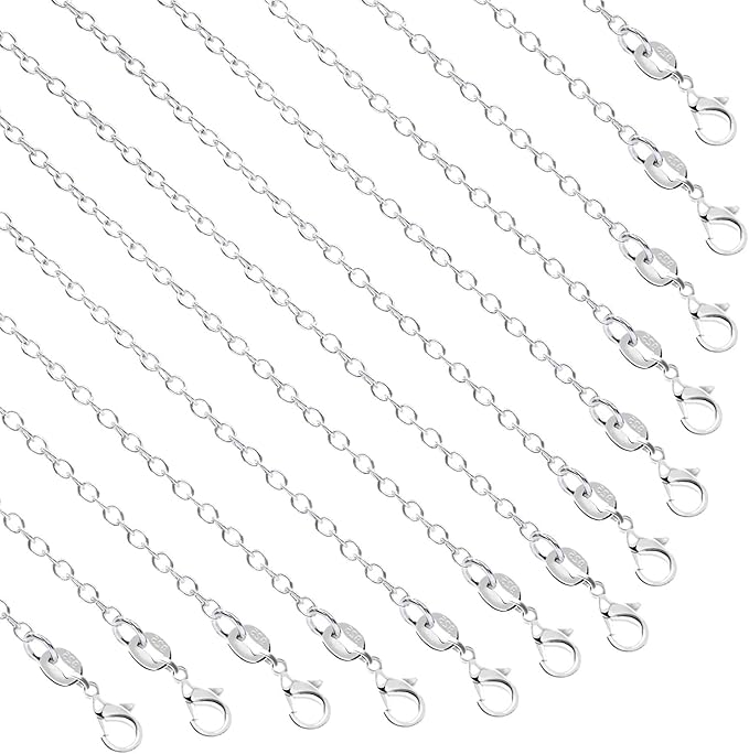 sannix necklace chains, 15 pack silver necklace chains bulk plated cable chain necklace for jewelry making, 18 inches