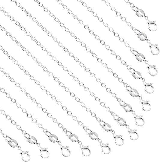 sannix necklace chains, 15 pack silver necklace chains bulk plated cable chain necklace for jewelry making, 18 inches