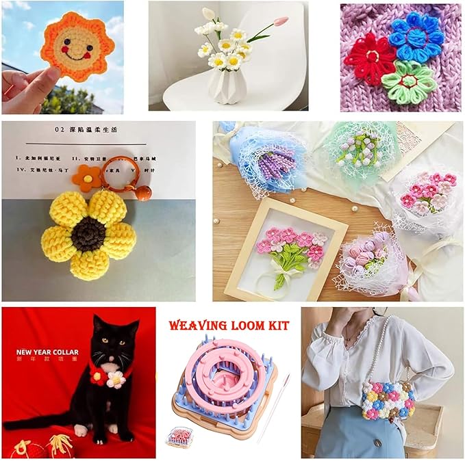 Knewmart Weaving Loom Kit, 8pcs Flower Maker Wool Knitting Ball Maker Weaving Tools Knitting Craft Weaver Loom - with Needle (Flower Maker)